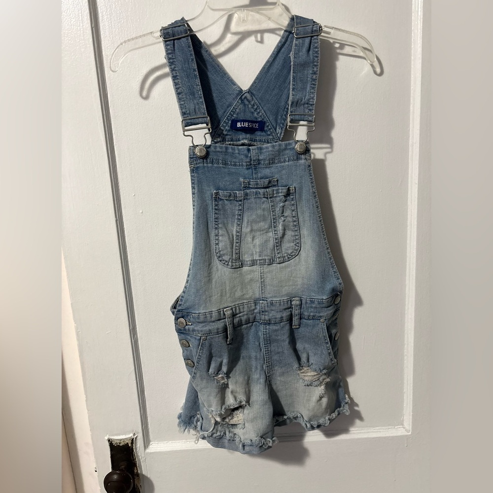 Blue Spice Light Blue Wash Distressed Denim Jeans Overalls Juniors Size 1 NWOT